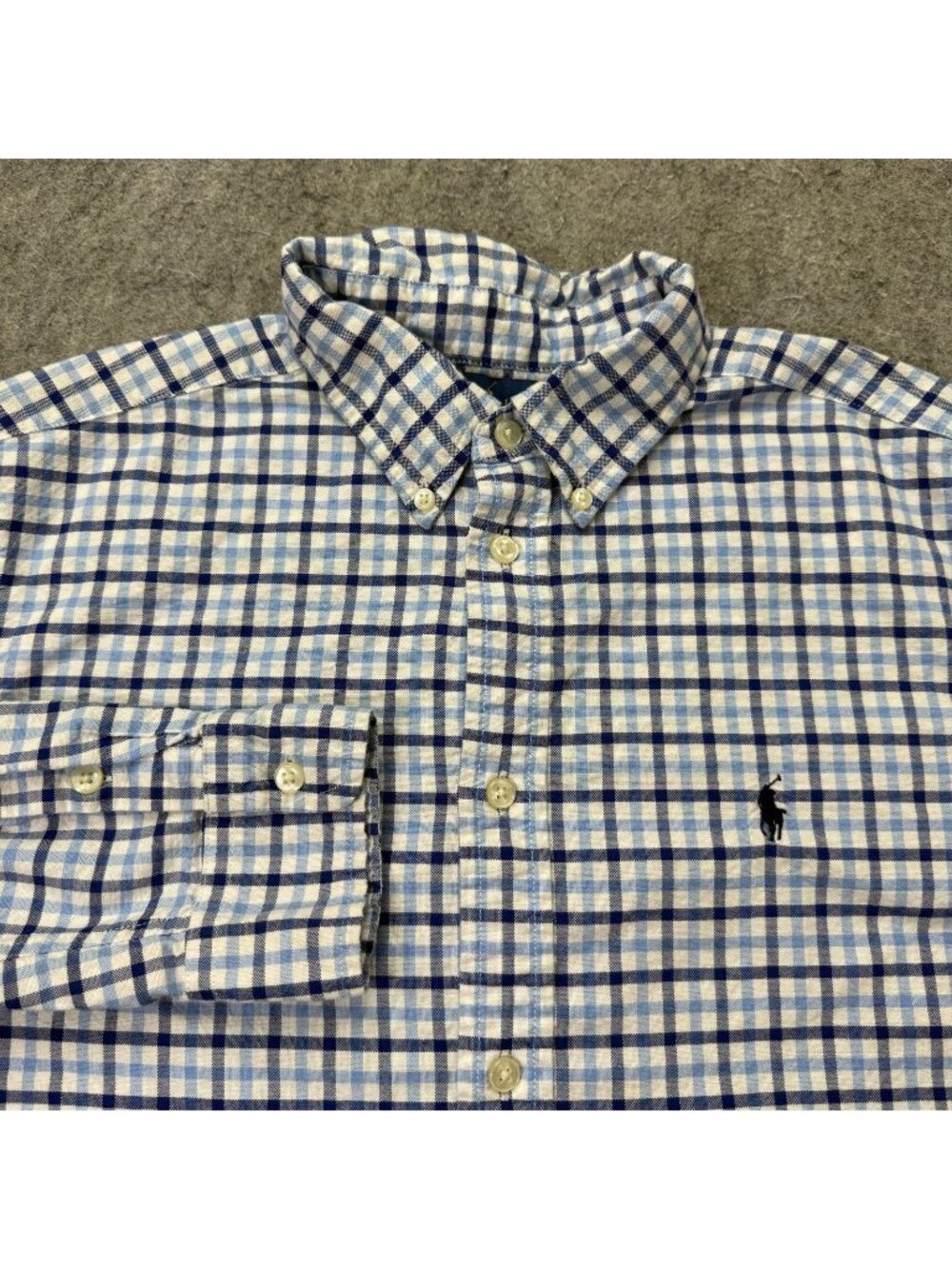 Ralph Lauren Oxford Shirt Men M Blue White Check OCBD Long Sleeve